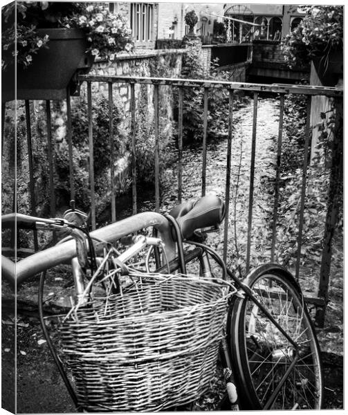  Monochrome bike wicker basket Canvas Print by Steve Taylor