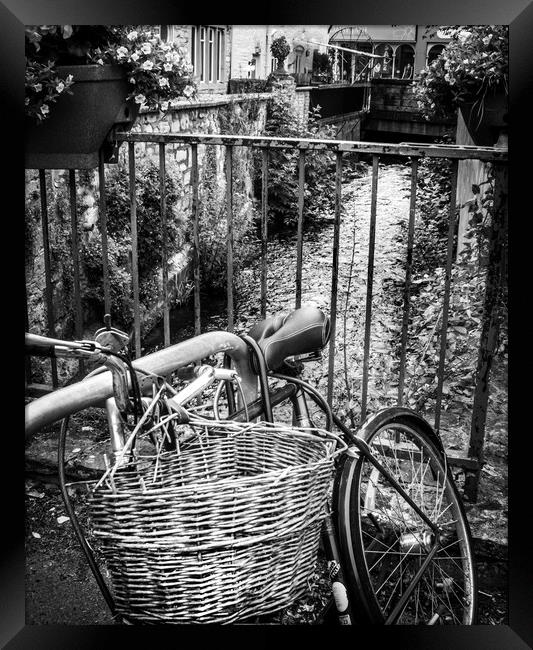  Monochrome bike wicker basket Framed Print by Steve Taylor
