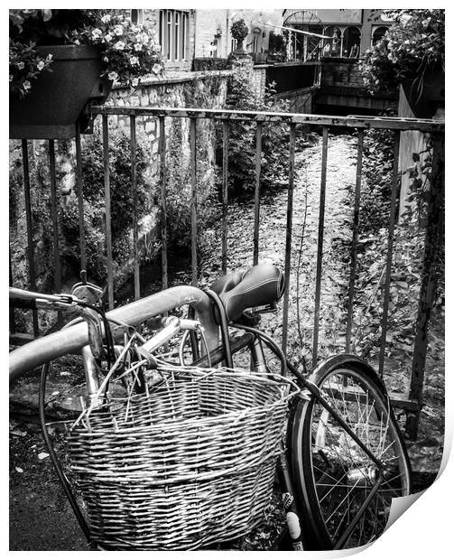  Monochrome bike wicker basket Print by Steve Taylor