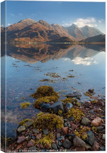 Loch Duich Five Sisters of Kintail Reflection  Canvas Print by Barbara Jones