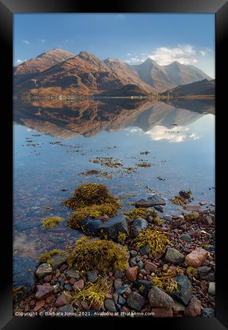 Loch Duich Five Sisters of Kintail Reflection  Framed Print by Barbara Jones