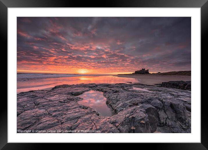 Bamburgh Castle Sunrise Framed Mounted Print by stephen cooper