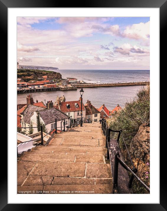 199 Whitby Steps, North Yorkshire Framed Mounted Print by June Ross