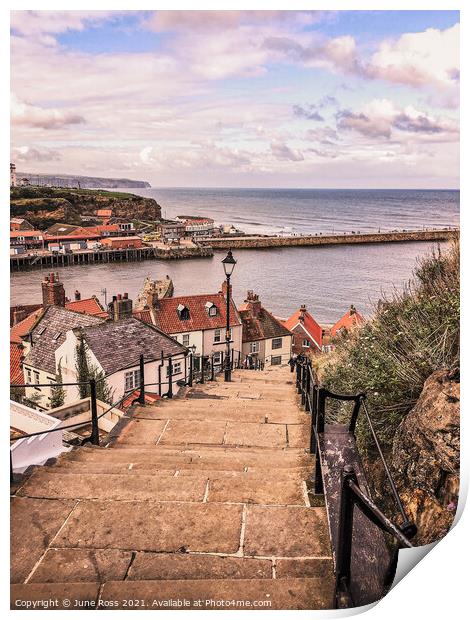 199 Whitby Steps, North Yorkshire Print by June Ross