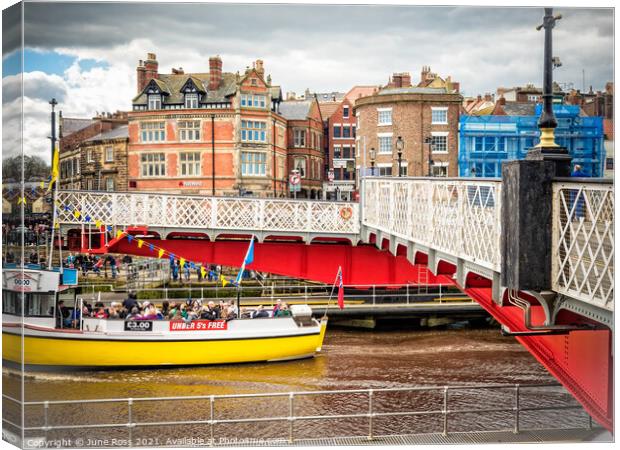 Whitby Swing Bridge, Whitby, North Yorkshire  Canvas Print by June Ross