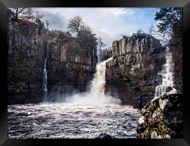 High Force Waterfall, Upper Teesdale Framed Print by June Ross