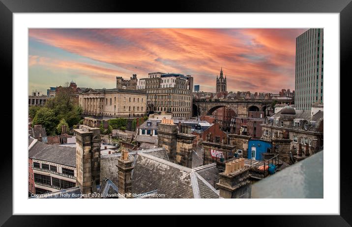 'Sunset Silhouette: Newcastle's Iconic Skyline' Framed Mounted Print by Holly Burgess