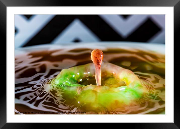 Water Droplet in a Pool of Water Framed Mounted Print by Antonio Ribeiro