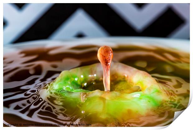 Water Droplet in a Pool of Water Print by Antonio Ribeiro