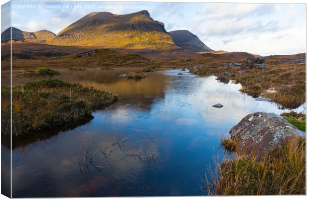 Quinag refelcted in a small lochan Canvas Print by Howard Kennedy