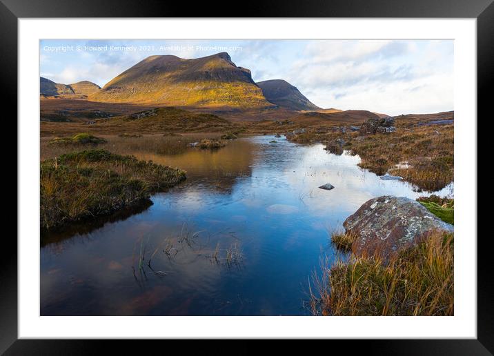 Quinag refelcted in a small lochan Framed Mounted Print by Howard Kennedy