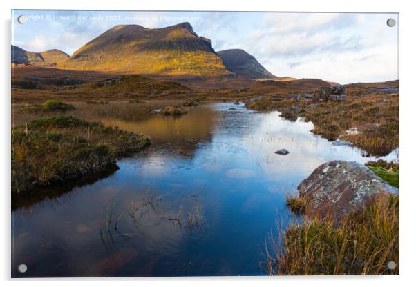 Quinag refelcted in a small lochan Acrylic by Howard Kennedy