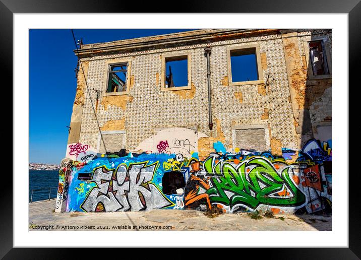 Almada Graffiti on Abandoned WareHouse Framed Mounted Print by Antonio Ribeiro