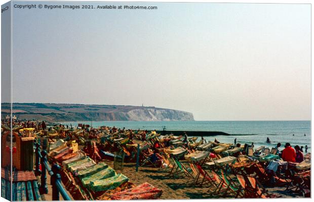 Deckchairs on the Beach Sandown Isle of White 1970s Canvas Print by Bygone Images