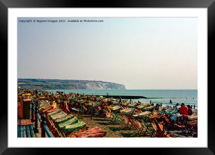 Deckchairs on the Beach Sandown Isle of White 1970s Framed Mounted Print by Bygone Images