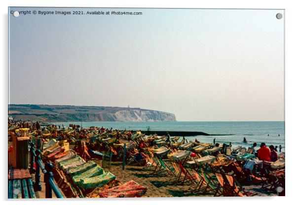 Deckchairs on the Beach Sandown Isle of White 1970s Acrylic by Bygone Images