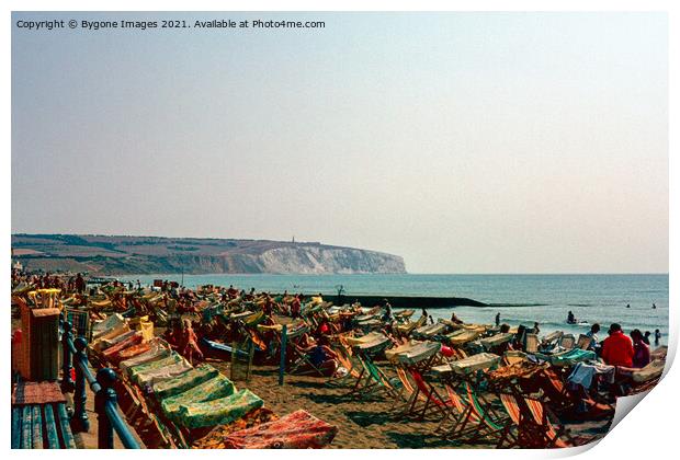 Deckchairs on the Beach Sandown Isle of White 1970s Print by Bygone Images
