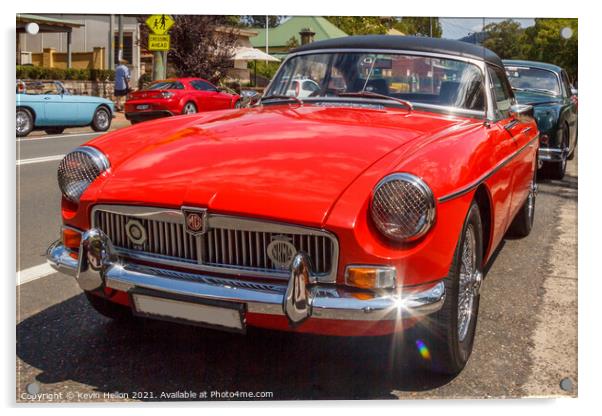 Classic red MGB roadster sports car Acrylic by Kevin Hellon