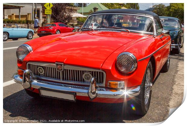 Classic red MGB roadster sports car Print by Kevin Hellon