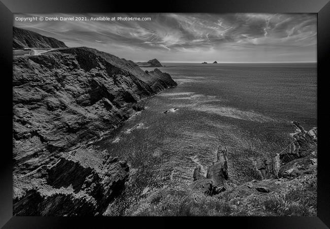Kerry Cliffs, Ireland (mono) Framed Print by Derek Daniel