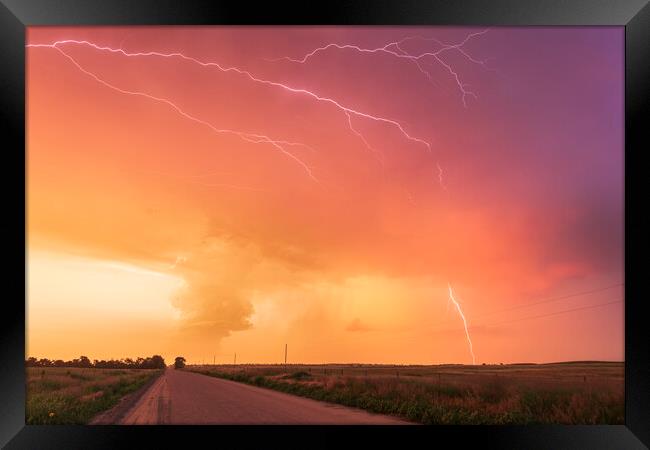 Nebraska Thunderstorm Sunset Framed Print by John Finney