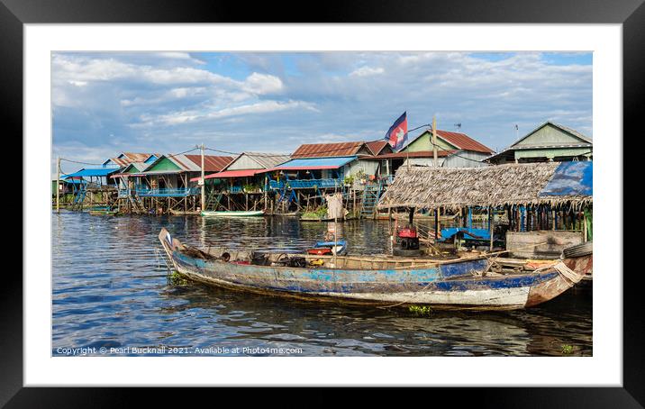 Stilt Village in Tonle Sap Lake Cambodia Framed Mounted Print by Pearl Bucknall
