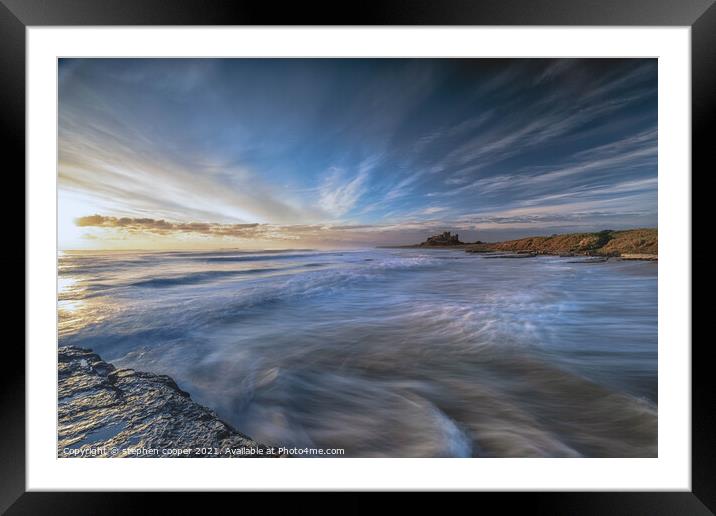 bamburgh sunrise Framed Mounted Print by stephen cooper