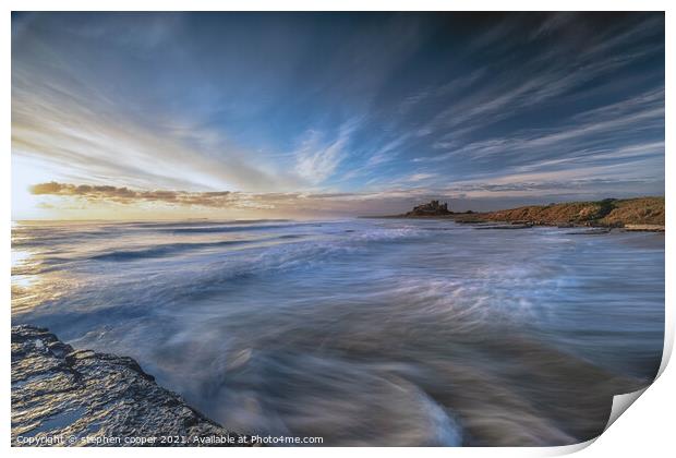 bamburgh sunrise Print by stephen cooper