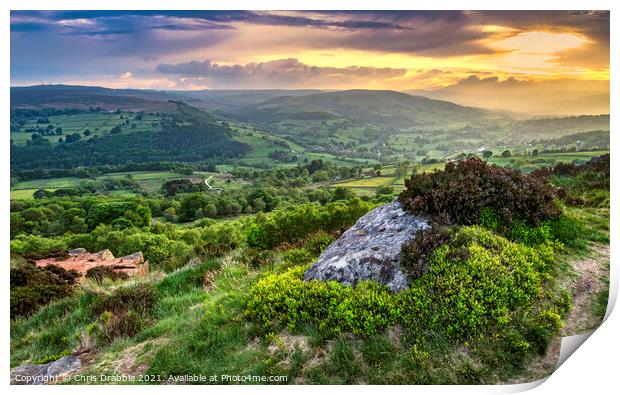 Above Millstone Edge at sunset Print by Chris Drabble