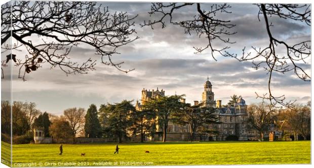 Thoresby Hall in the last light of the day Canvas Print by Chris Drabble