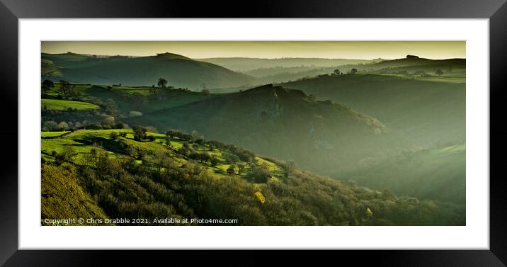 Thor's Cave from Wetton Hill in low winter light Framed Mounted Print by Chris Drabble