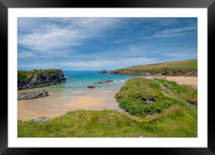 The sands of trevone bay north cornwall Framed Mounted Print by Eddie John