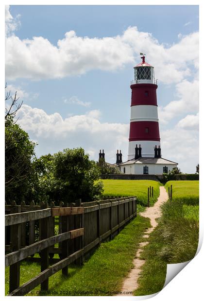 Happisburgh lighthouse at the end of the path Print by Clive Wells