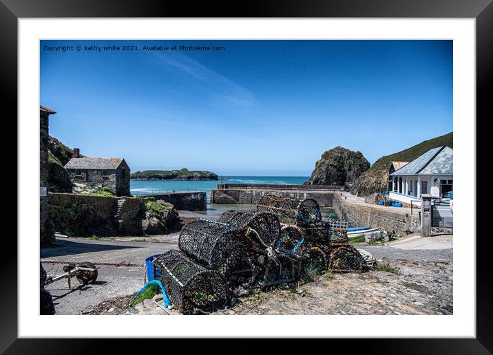 Lobster Pots, Old Net Loft, Mullion Cove, Framed Mounted Print by kathy white