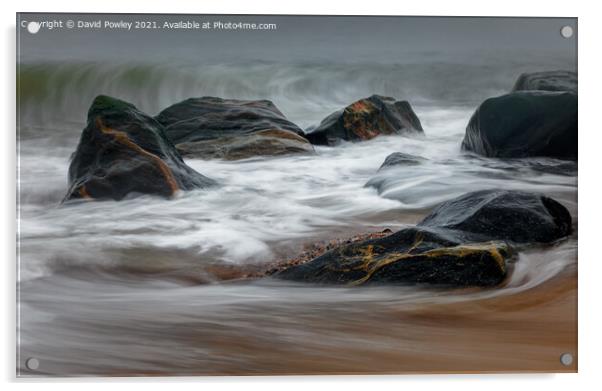 Crashing waves on Caister Beach Norfolk Acrylic by David Powley