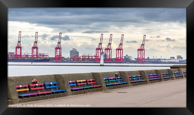 New Brighton and Liverpool Cranes Framed Print by Philip Brookes