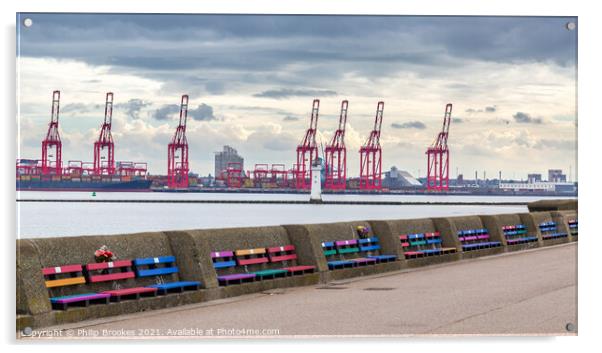 New Brighton and Liverpool Cranes Acrylic by Philip Brookes