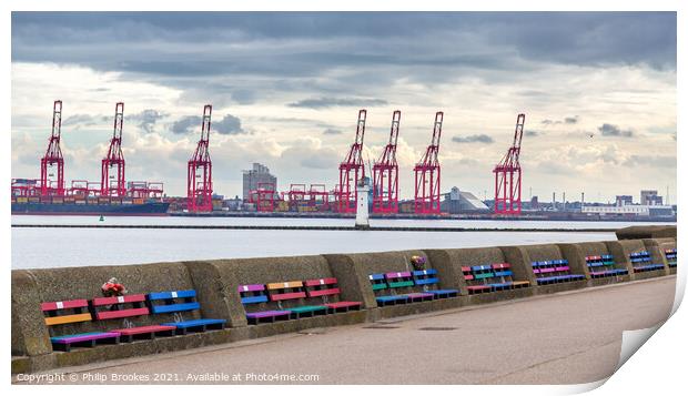 New Brighton and Liverpool Cranes Print by Philip Brookes
