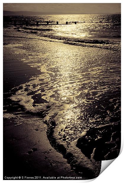 Sunset at Rhyl beach in summer Print by S Fierros