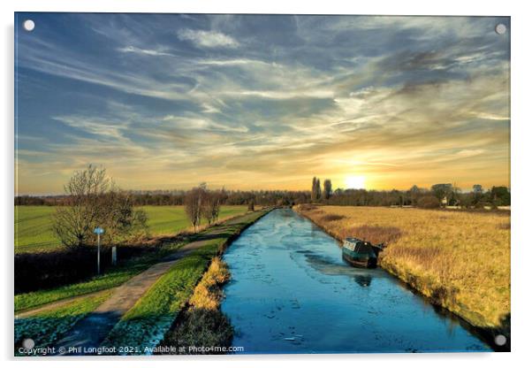 Sunset over Leeds Liverpool Canal  Acrylic by Phil Longfoot