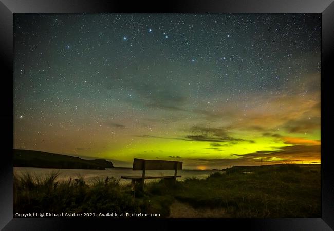 Magnificent viewing point for a Shetland Aurora Framed Print by Richard Ashbee