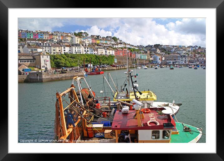 FISHING BOATS IN BRIXHAM HARBOUR, DEVON Framed Mounted Print by SIMON STAPLEY