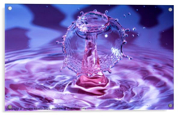 Water Drop Collision Round Mushroom Acrylic by Antonio Ribeiro