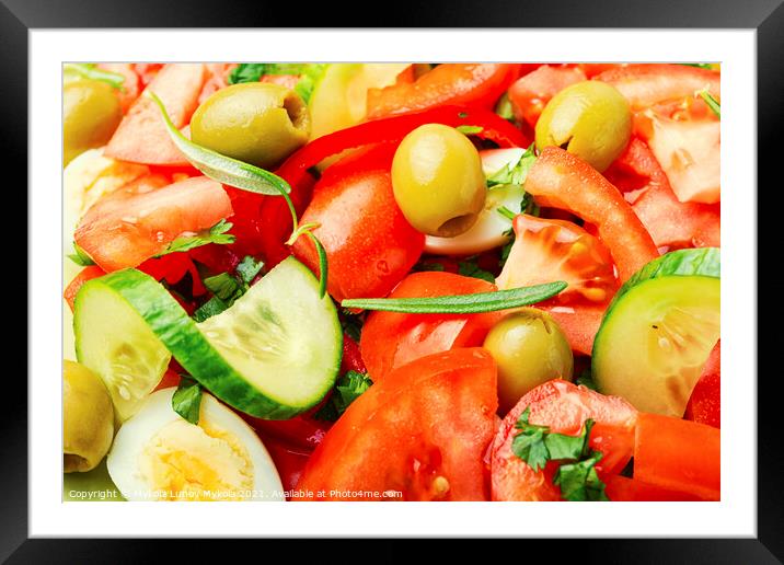 Salad with vegetables, olives, eggs and rosemary Framed Mounted Print by Mykola Lunov Mykola