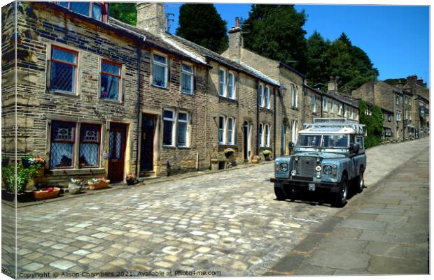 Haworth Main Street Landrover Canvas Print by Alison Chambers