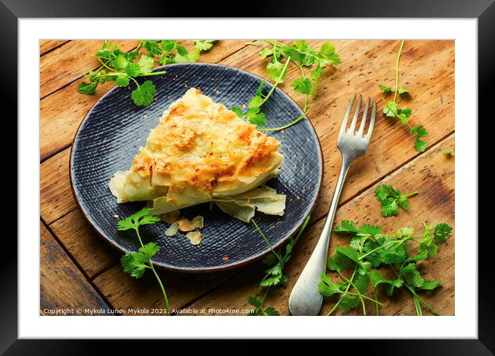 Homemade pie with cheese and cottage cheese Framed Mounted Print by Mykola Lunov Mykola