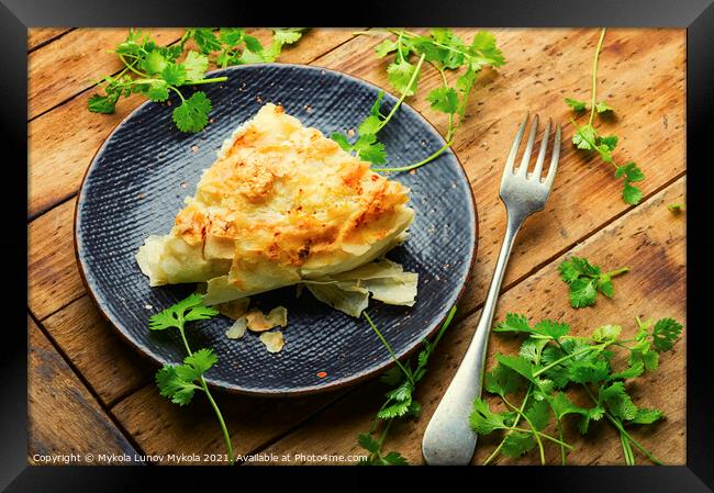 Homemade pie with cheese and cottage cheese Framed Print by Mykola Lunov Mykola