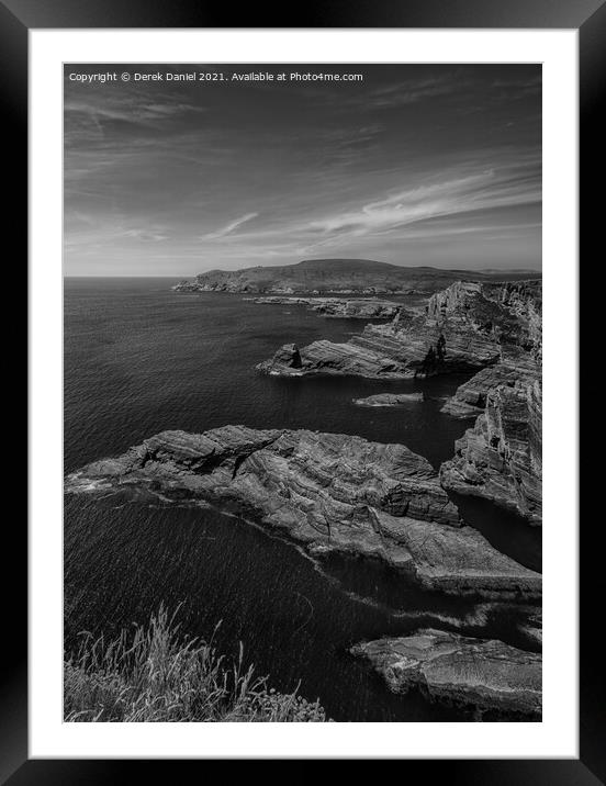 Kerry Cliffs #2, Ireland (mono) Framed Mounted Print by Derek Daniel