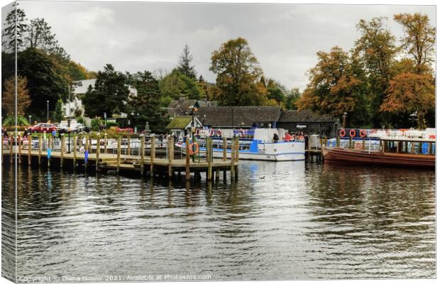 Boats and Jetties Lake Windermere Canvas Print by Diana Mower