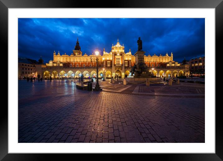 Krakow Main Square At Night In Poland Framed Mounted Print by Artur Bogacki